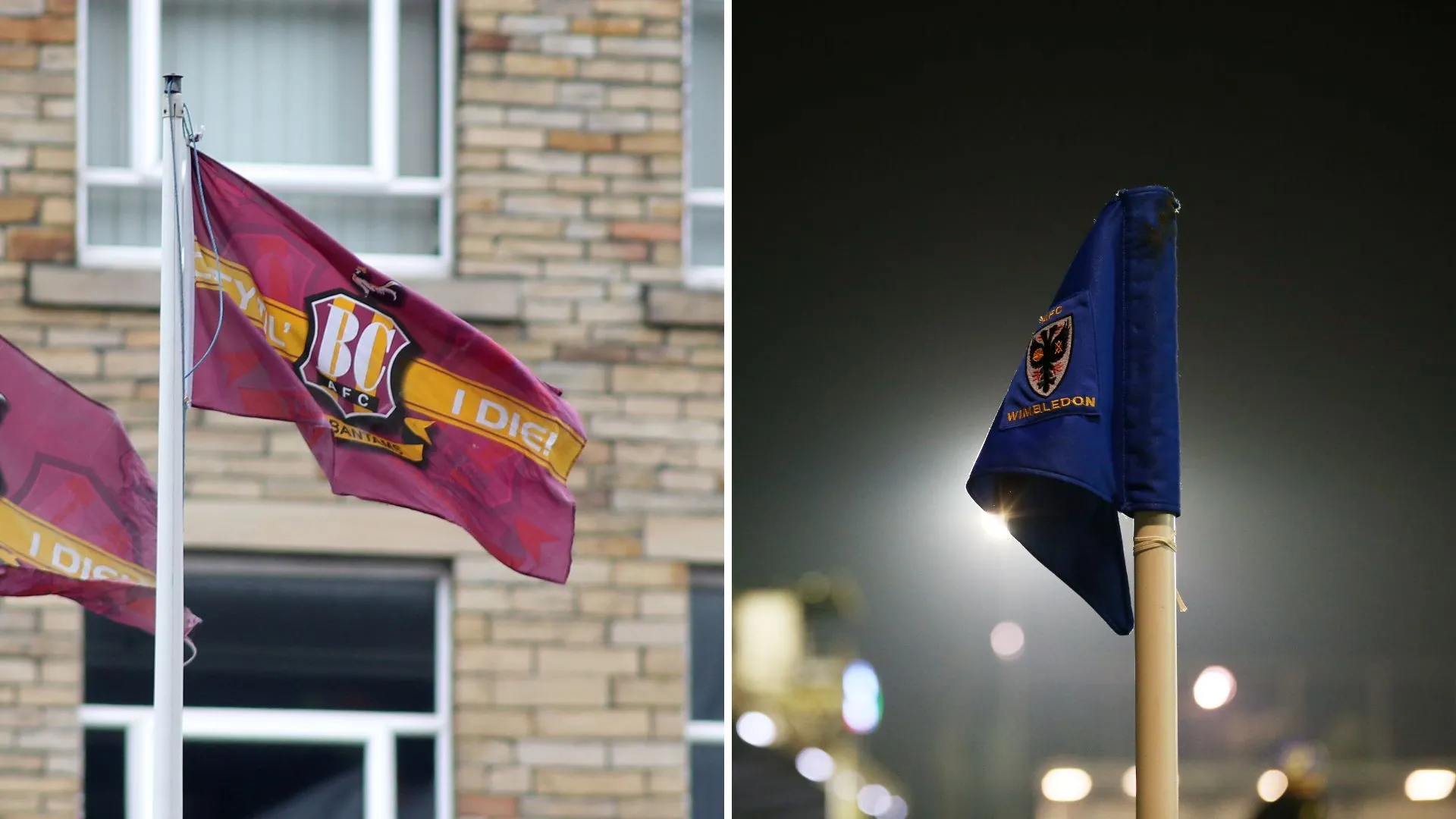 Bradford flag (left) &amp; AFC Wimbledon corner flag (right)