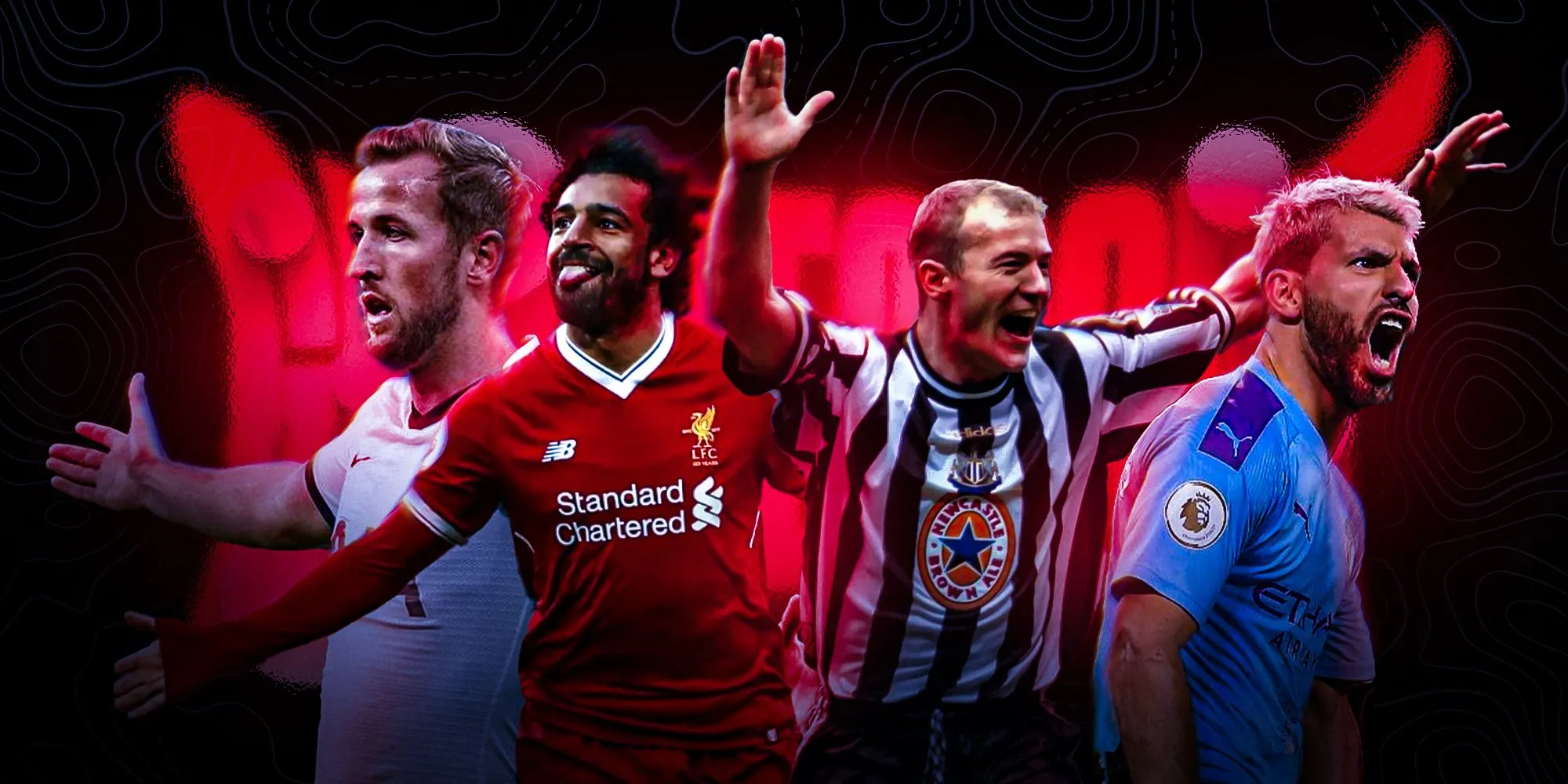 Alan Shearer, Mohamed Salah, Harry Kane và Sergio Aguero, những chân sút hàng đầu Premier League