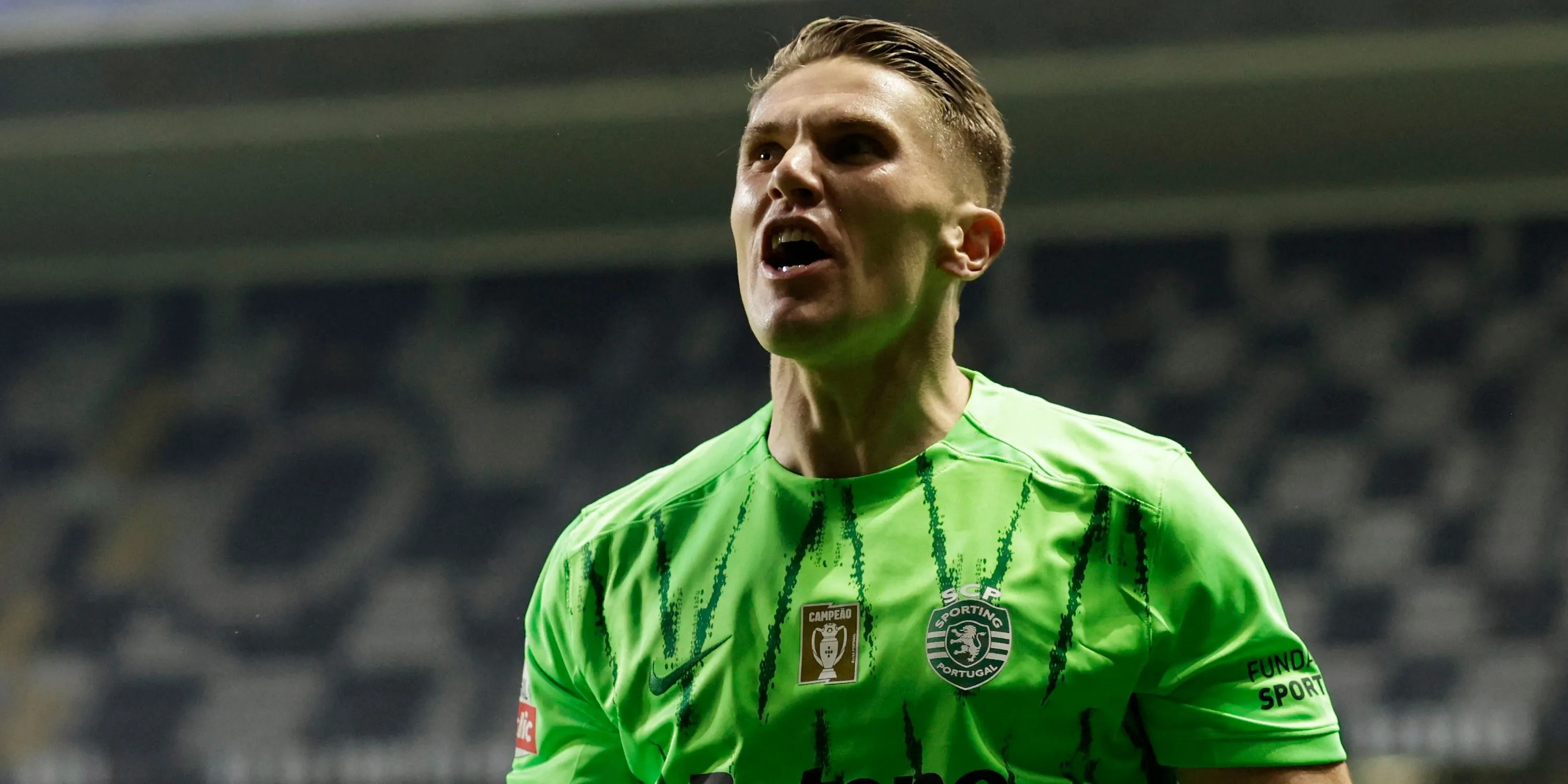 Tiền đạo Viktor Gyokeres của Sporting CP ăn mừng bàn thắng, cho thấy khả năng ghi bàn ấn tượng của anh.